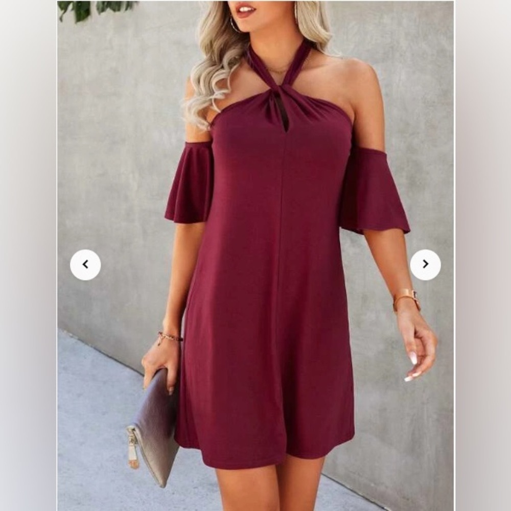 Burgundy Tie Back Off Shoulder Dress